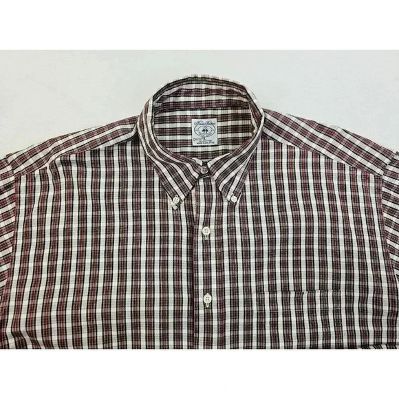 Brooks Bothers Sport Shirt Size Large White Red Green Check Long Sleeve Cotton - Picture 5 of 9